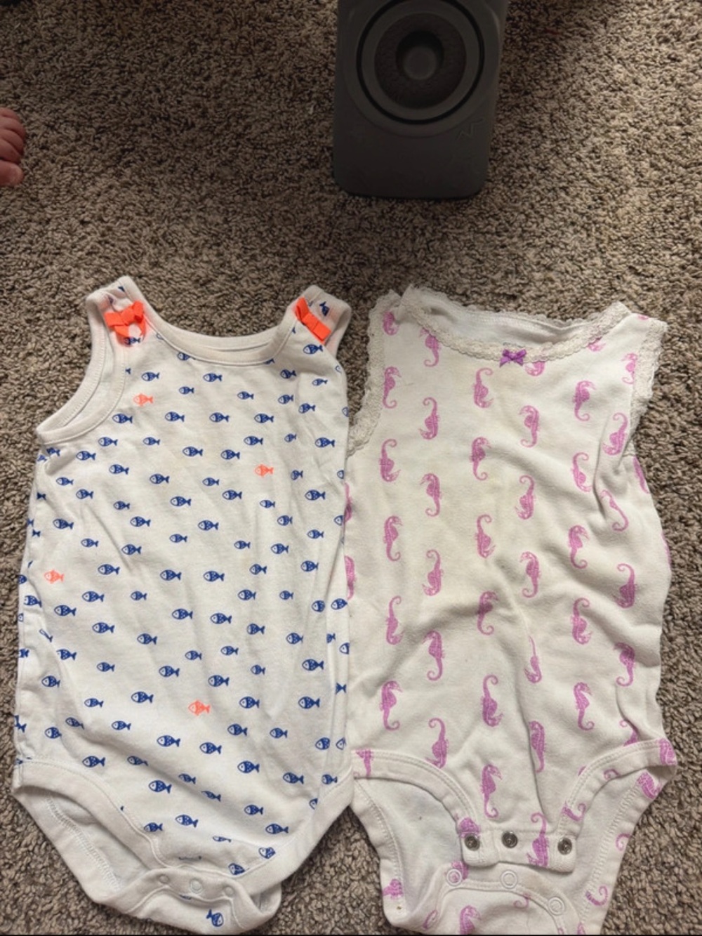 Kids Sleeveless Pajama Onesies - White with Blue Fish & White with Pink Seahorse